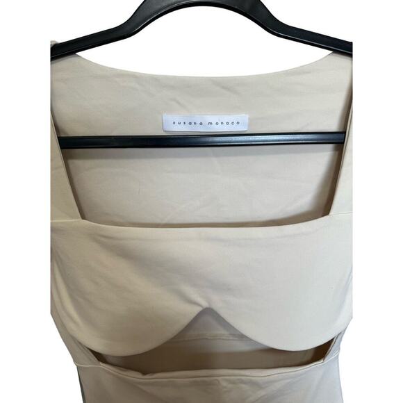 Susana Monaco Square Neck Cutout Dress Bodycon Long Sleeves Cream Size Small - Picture 5 of 12